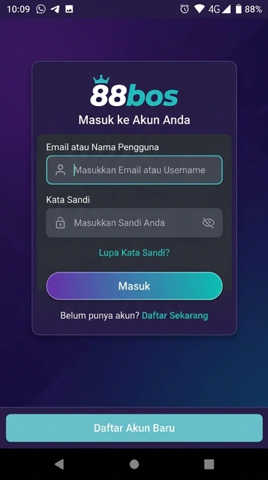 Tampilan halaman login 88bos