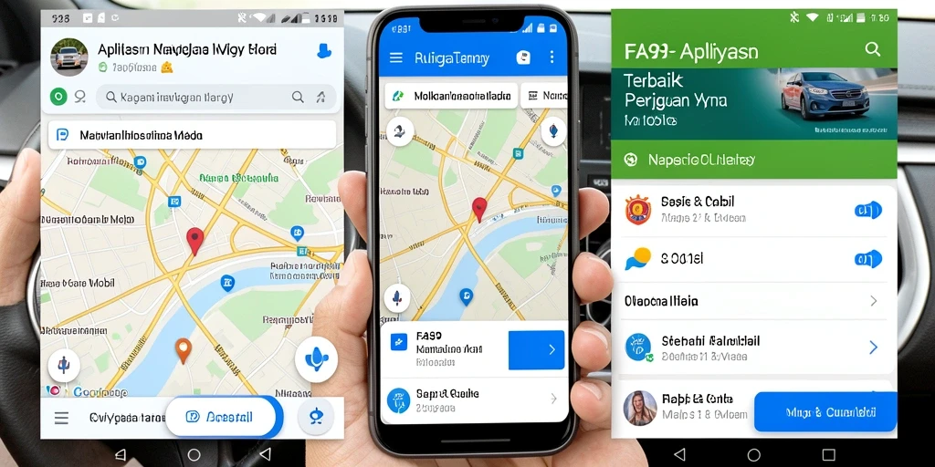 Antarmuka utama FA99 menampilkan peta dan petunjuk arah navigasi mobil.
